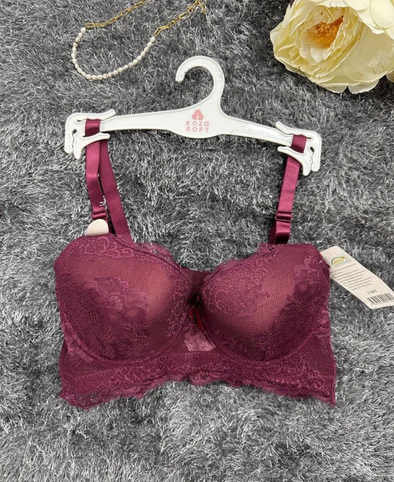 Dantelli C Cup Destekli Push-up 3 Kademe Kopçalı Üstün Kalite Sütyen Mürdüm - 85C