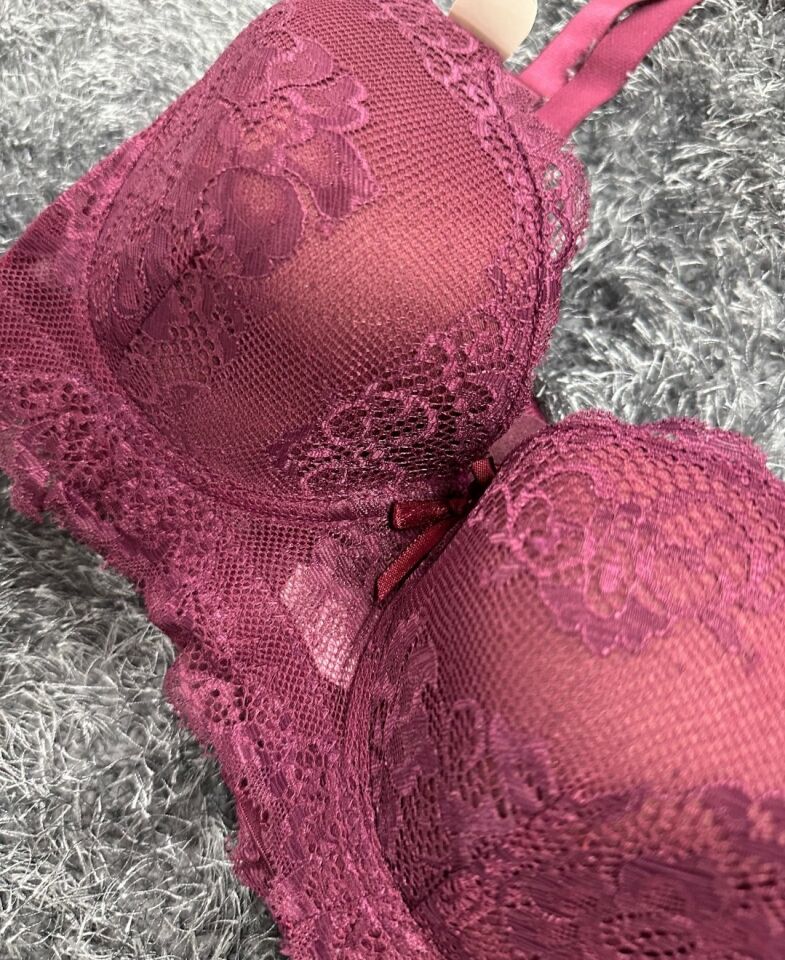 Dantelli C Cup Destekli Push-up 3 Kademe Kopçalı Üstün Kalite Sütyen Mürdüm - 85C