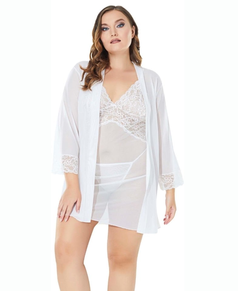 Lily Bianca Plus Size Büyük Beden Transparan 3'lü Gecelik Takım (XL-3XL)