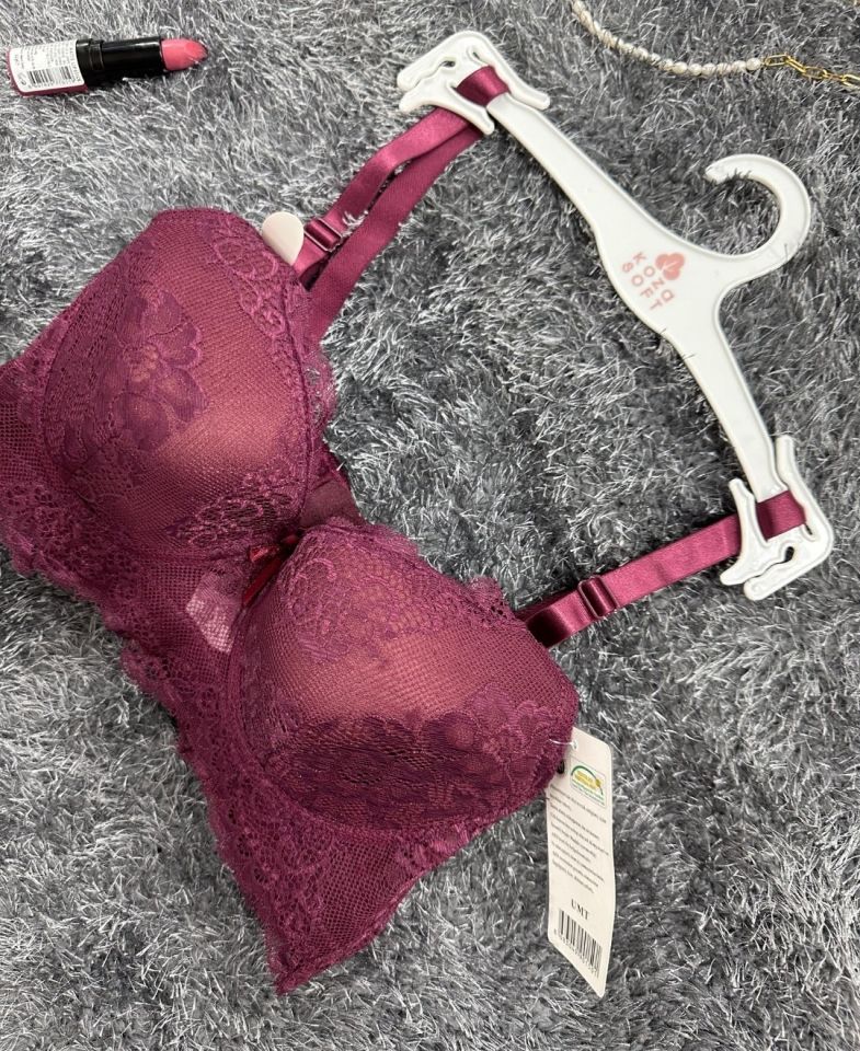 Dantelli C Cup Destekli Push-up 3 Kademe Kopçalı Üstün Kalite Sütyen Mürdüm - 90C