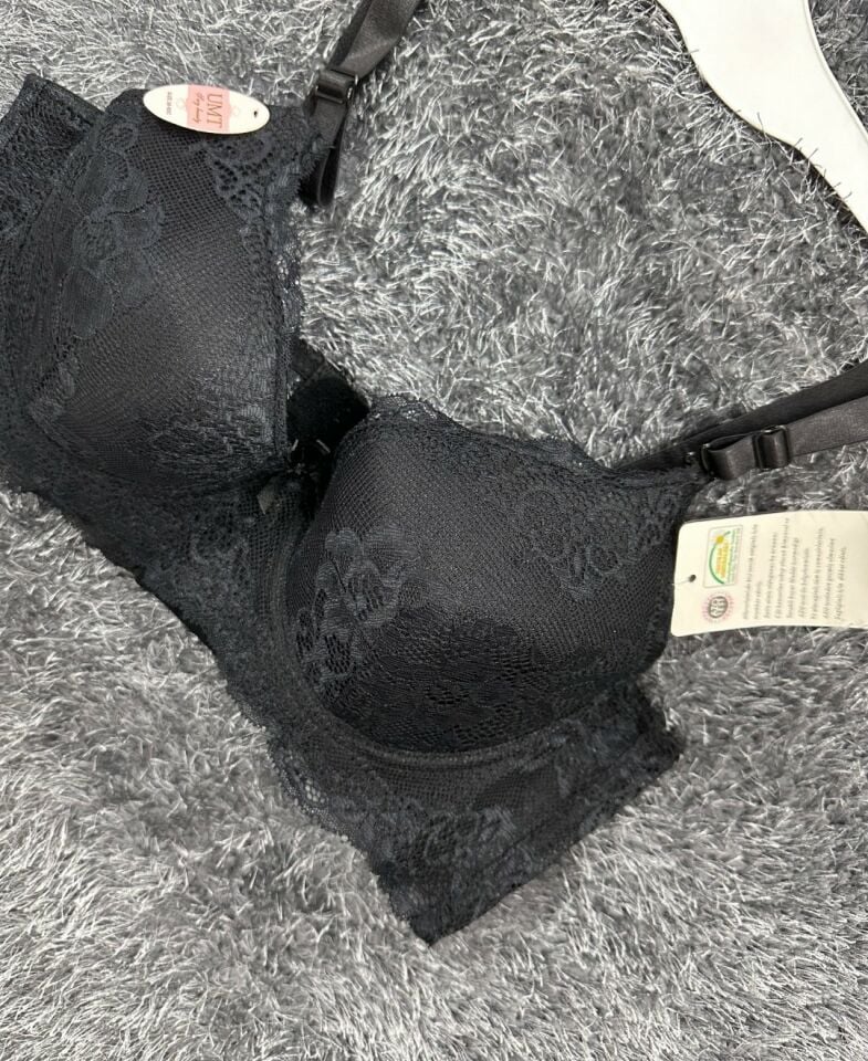Dantelli C Cup Destekli Push-up 3 Kademe Kopçalı Üstün Kalite Sütyen Siyah - 85C