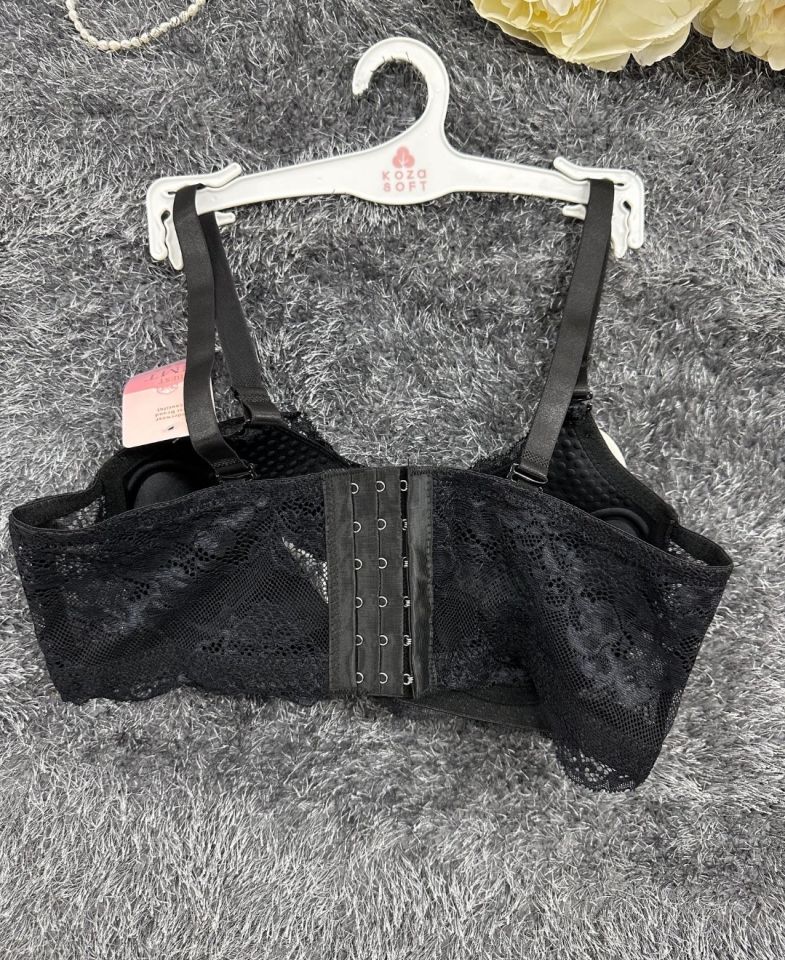 Dantelli C Cup Destekli Push-up 3 Kademe Kopçalı Üstün Kalite Sütyen Siyah - 90C