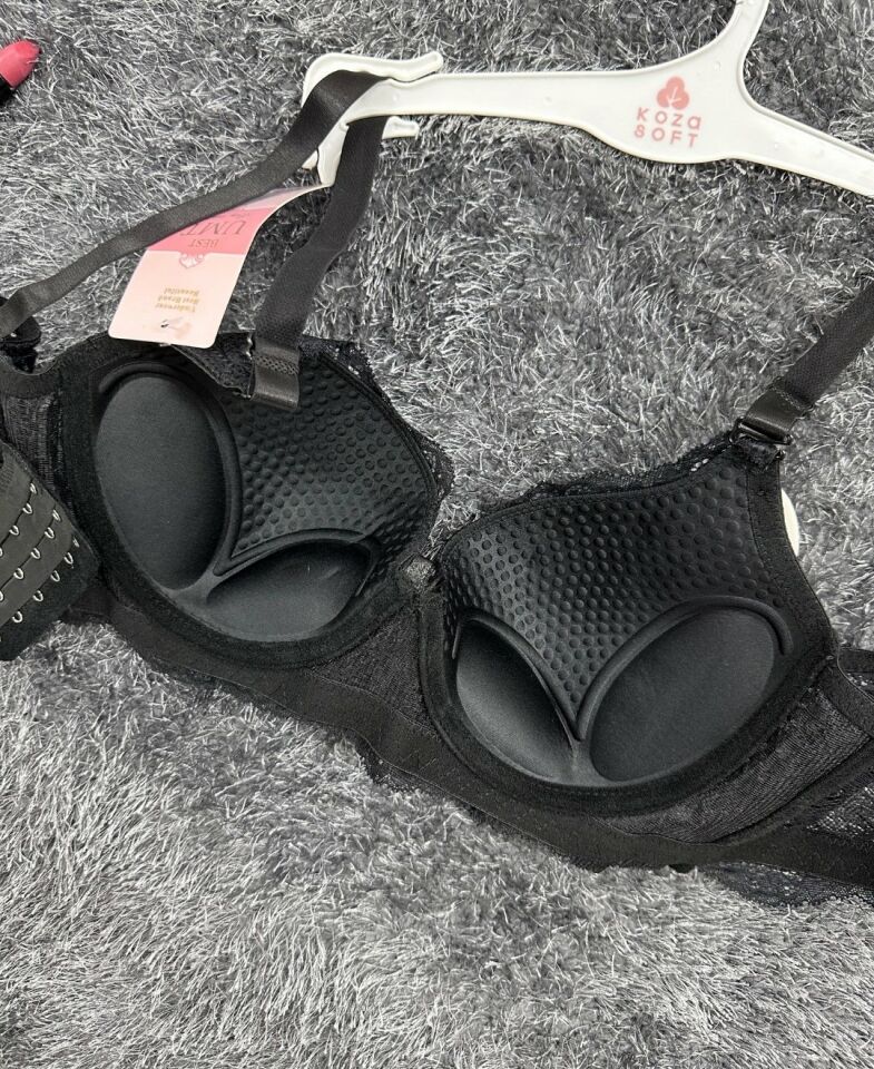Dantelli C Cup Destekli Push-up 3 Kademe Kopçalı Üstün Kalite Sütyen Siyah - 95C
