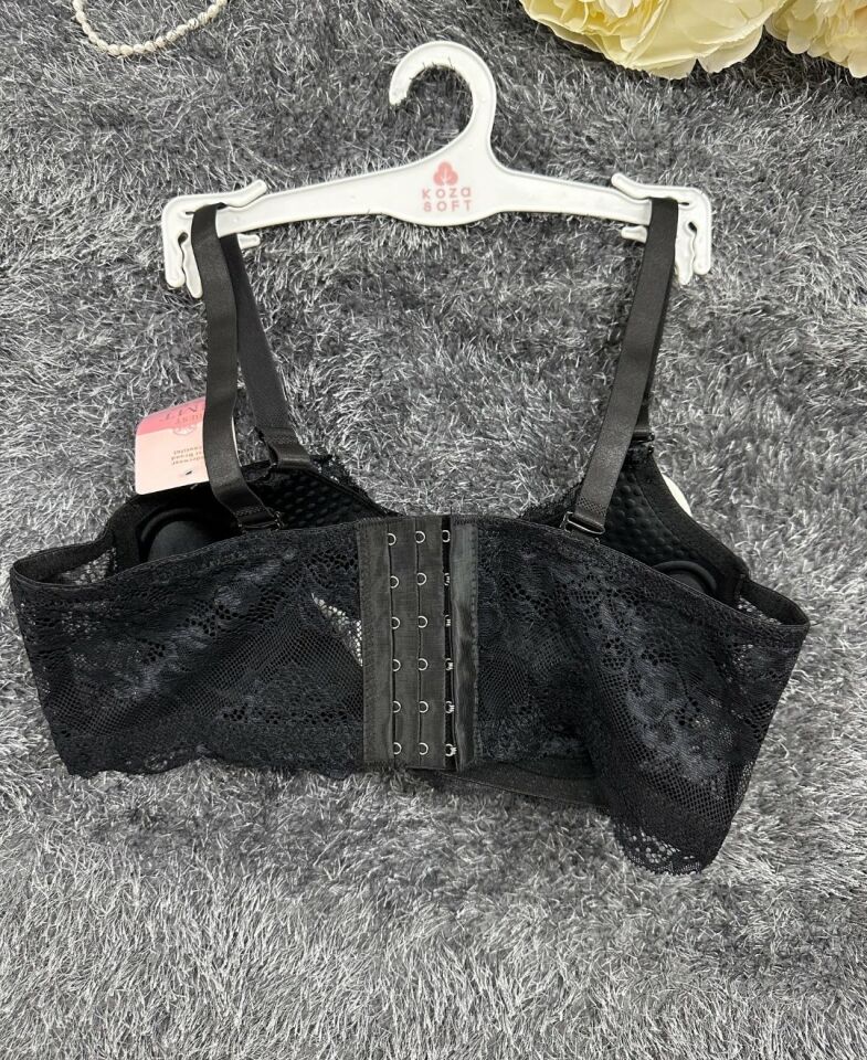 Dantelli C Cup Destekli Push-up 3 Kademe Kopçalı Üstün Kalite Sütyen Siyah - 95C