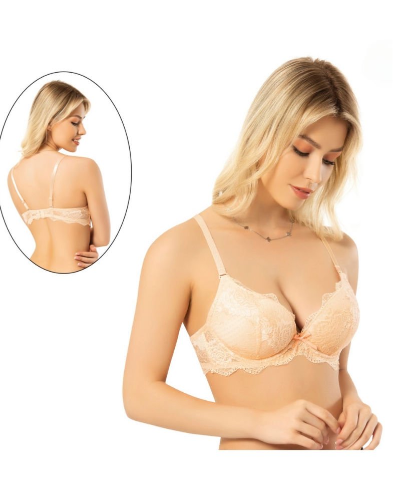 Intive Bride Dantelli Balenli Boş Cup Günlük Kullanım/Fantezi Tek Sütyen (Pudra- Ekru)-1234