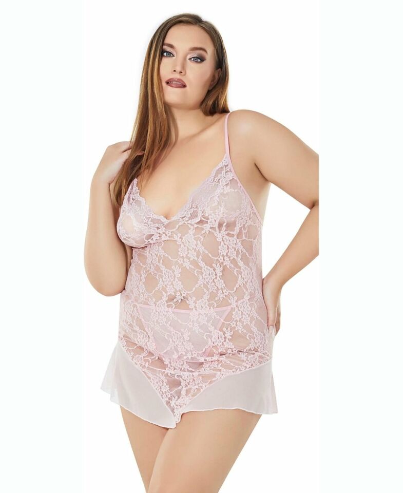 Lily Bianca Plus Size Büyük Beden Pudra Transparan 3'lü Gecelik Takım (XL-3XL) Pudra  - Battal Standart