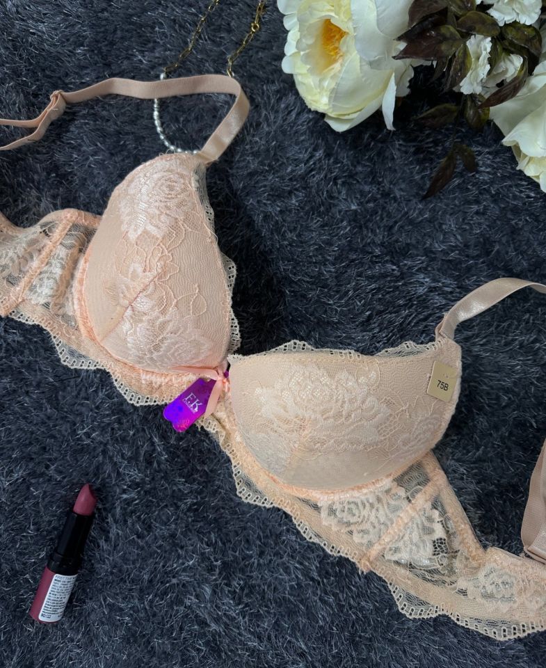 Intive Bride Dantelli Balenli Boş Cup Günlük Kullanım/Fantezi Tek Sütyen (Pudra- Ekru)-1234 Pudra  - 75B