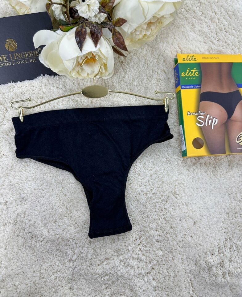 Elite Life Dikişsiz Seamless 3D Esnek Rahat Günlük Kullanım Brazilian Slip Siyah - S/M