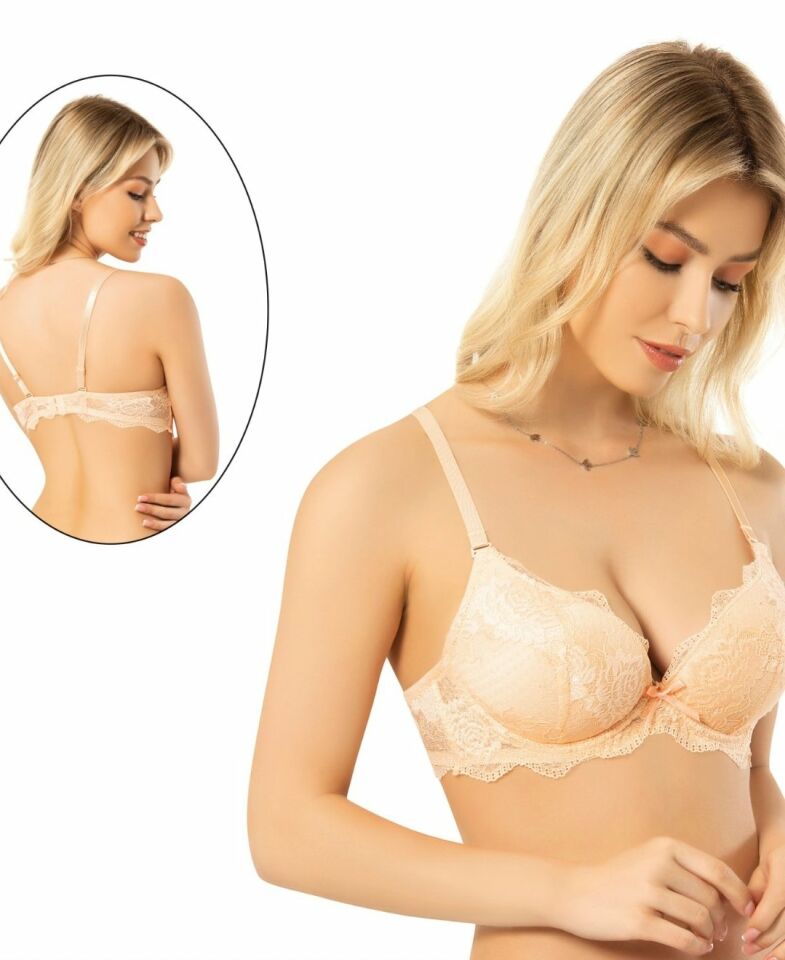 Intive Bride Dantelli Balenli Boş Cup Günlük Kullanım/Fantezi Tek Sütyen (Pudra- Ekru)-1234 Pudra  - 80B