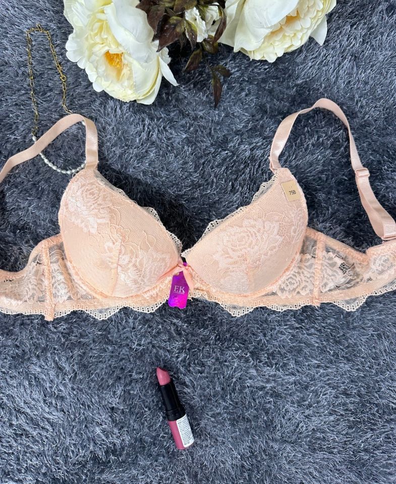 Intive Bride Dantelli Balenli Boş Cup Günlük Kullanım/Fantezi Tek Sütyen (Pudra- Ekru)-1234 Pudra  - 80B