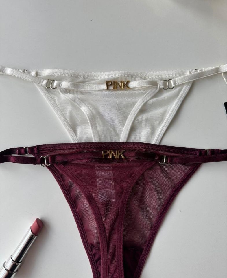 Valerie Arkası 'Pink' Yazılı Ağı Pamuklu Tül Tanga - Limited Mor - L/XL