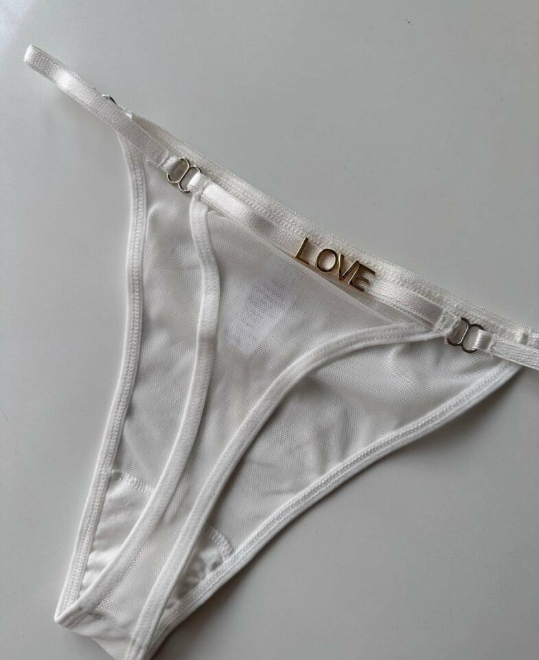 Valerie Arkası 'Love' Yazılı Ağı Pamuklu Tül Tanga - Limited Mor - L/XL
