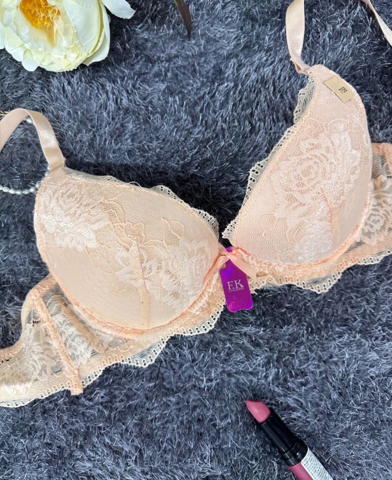 Intive Bride Dantelli Balenli Boş Cup Günlük Kullanım/Fantezi Tek Sütyen (Pudra- Ekru)-1234 Pudra  - 90B