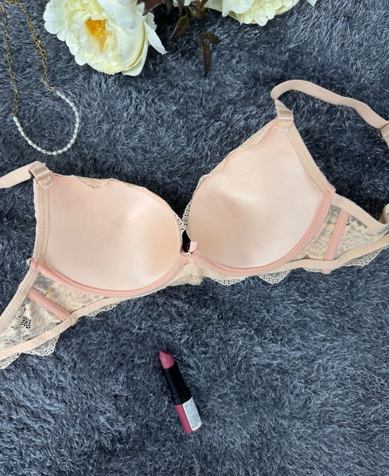 Intive Bride Dantelli Balenli Boş Cup Günlük Kullanım/Fantezi Tek Sütyen (Pudra- Ekru)-1234 Pudra  - 90B