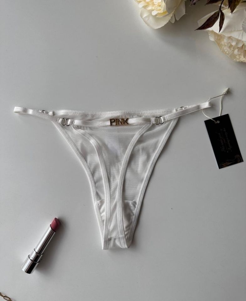 Valerie Arkası 'Love' Yazılı Ağı Pamuklu Tül Tanga - Limited Beyaz - L/XL