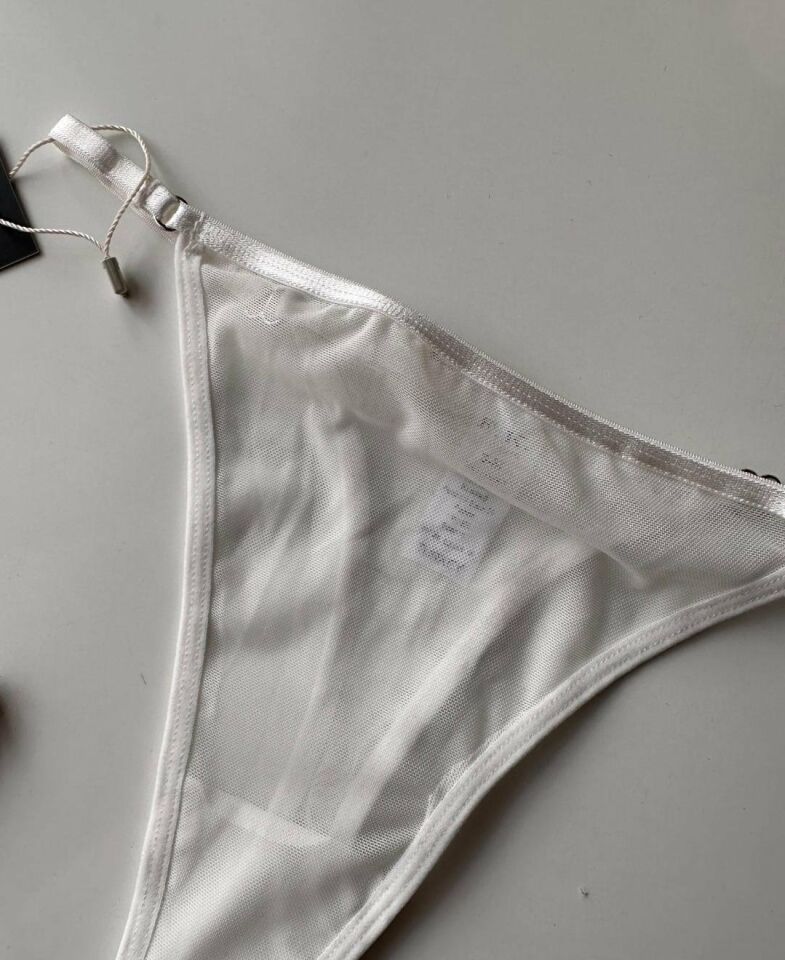 Valerie Arkası 'Love' Yazılı Ağı Pamuklu Tül Tanga - Limited Beyaz - L/XL
