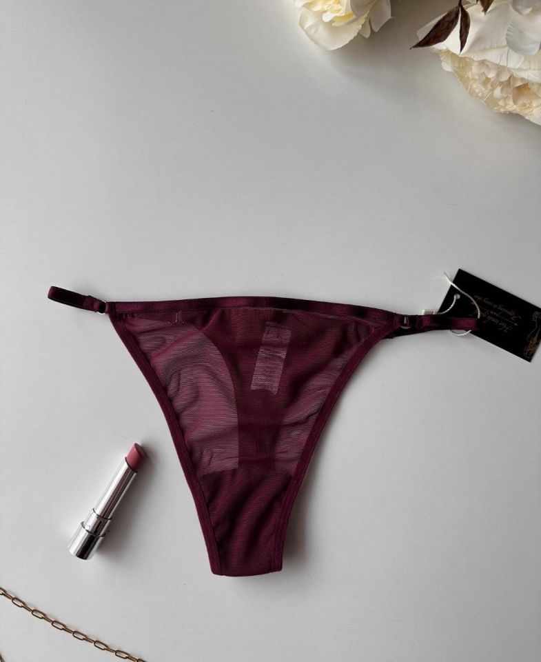 Valerie Arkası 'Love' Yazılı Ağı Pamuklu Tül Tanga - Limited Mor - L/XL