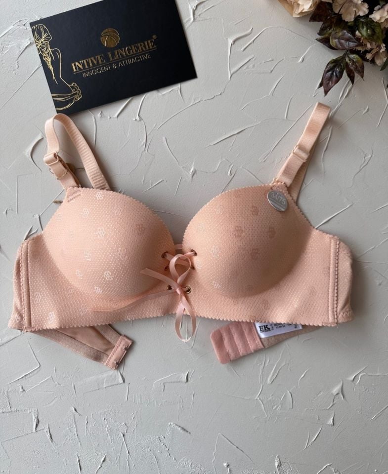 Alice İthal Balensiz Push-up Çiçek Desenli Önden Kurdeleli Sütyen Pudra  - 85B