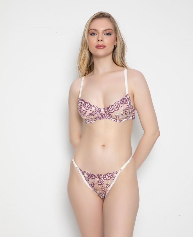 Cherry Kadın Pembe/Beyaz Çiçekli Kadın Sütyen Takım 75B