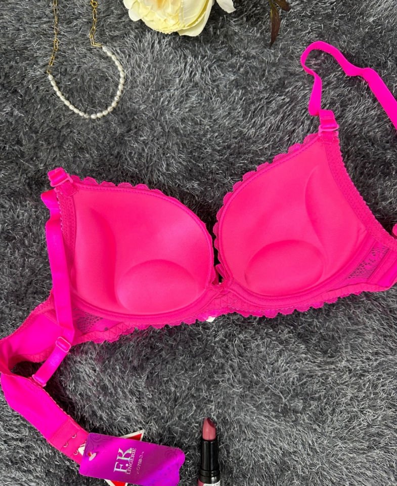 Barbie Pembe Double Push-up Dantelli Balenli İthal Sütyen -244 Pembe - 80B