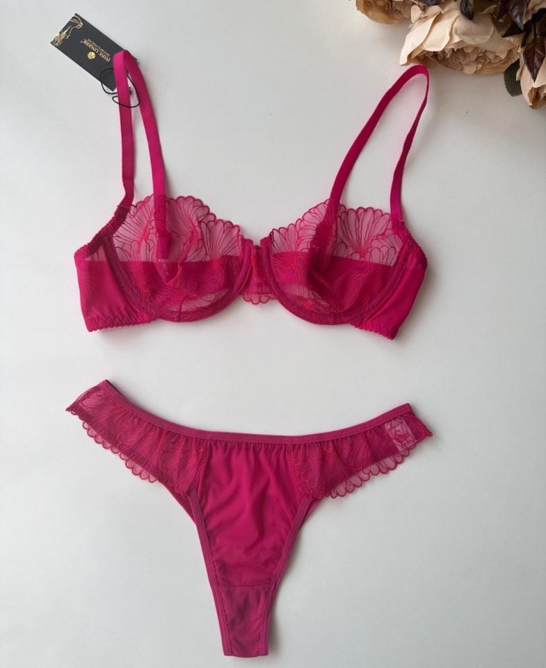 Baby Bloom Şeker Pembe Transparan Desenli Balenli Sütyen Tanga Takım Pembe - 90