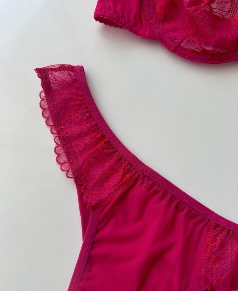 Baby Bloom Şeker Pembe Transparan Desenli Balenli Sütyen Tanga Takım Pembe - 85