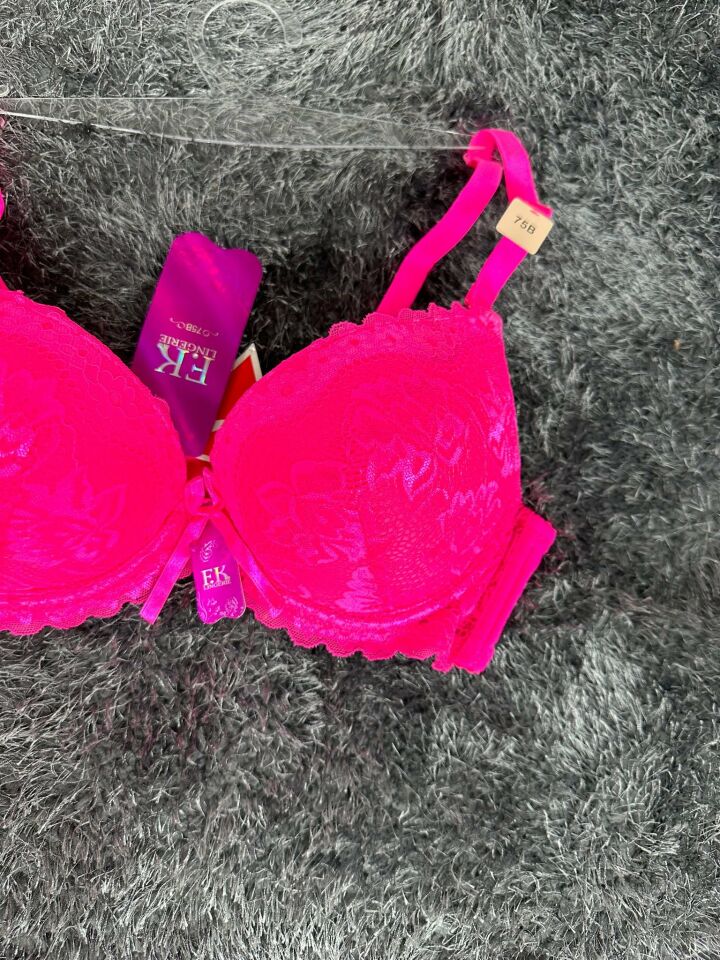 Barbie Pembe Double Push-up Dantelli Balenli İthal Sütyen -244 Pembe - 80B