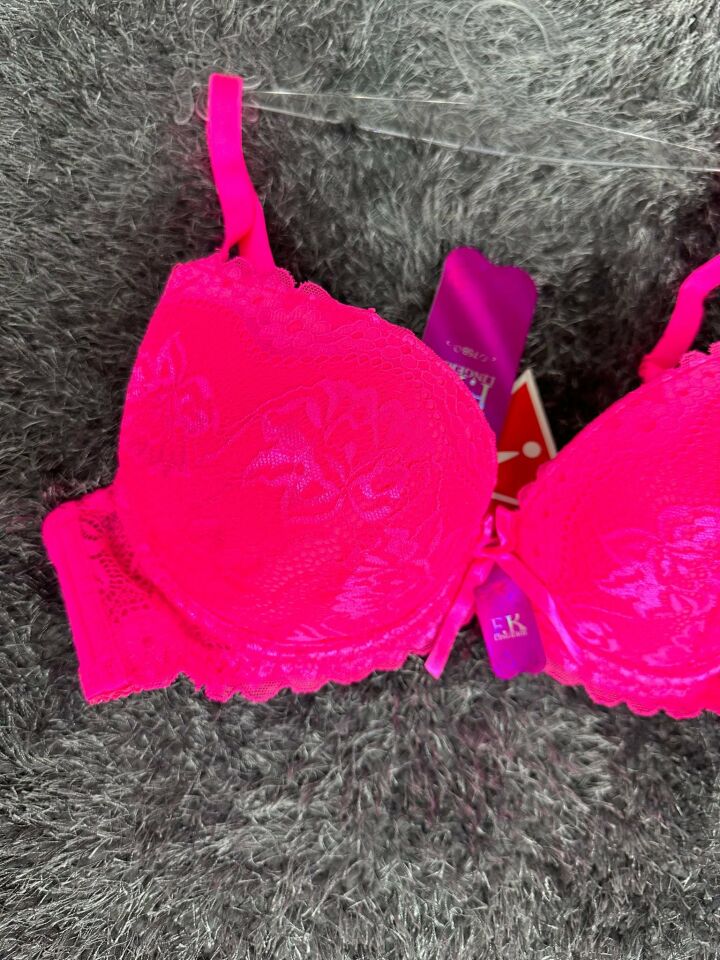 Barbie Pembe Double Push-up Dantelli Balenli İthal Sütyen -244 Pembe - 80B