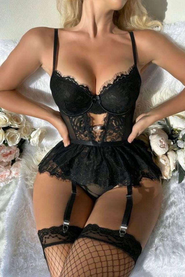 YNT Siyah Dantelli Etekli Babydoll Takım 16511 Siyah - L/XL