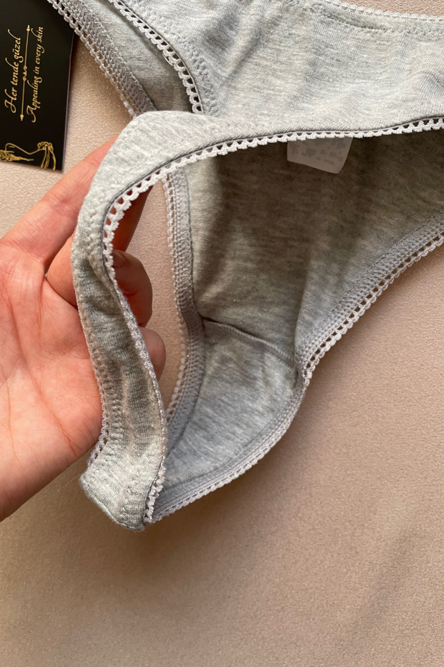 Kadın Yüksek Bel Pamuklu Yüksek Bel Tanga- Maya Gri - S/M