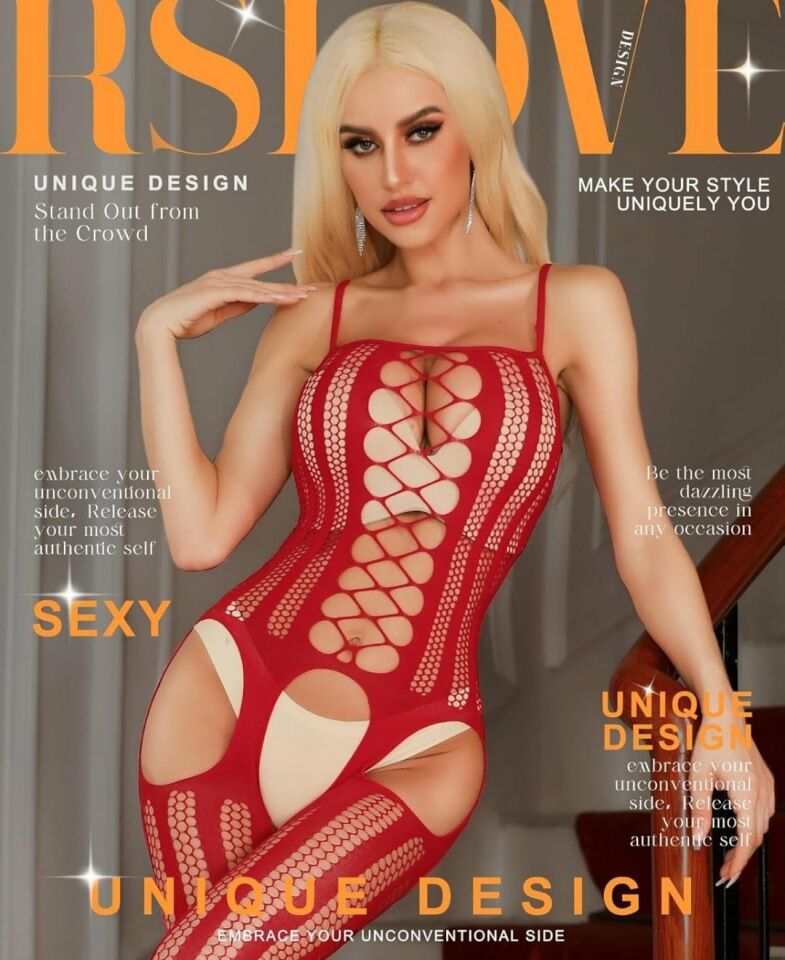 Secret Love İnce Askılı Jartiyer Görünümlü Önü File Detaylı Vücut Çorabı Kırmızı - Standart