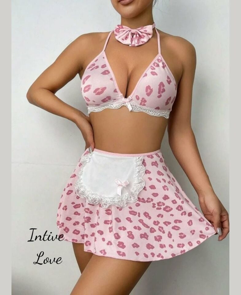 Intive Pembe Beyaz Dalmaçya Desenli Boyun Aksesuarlı Sütyen Etek Fantasy Takım Intive Pembe Beyaz Dalmaçya Desenli Boyun Aksesuarlı Sütyen Etek Fantasy Takım