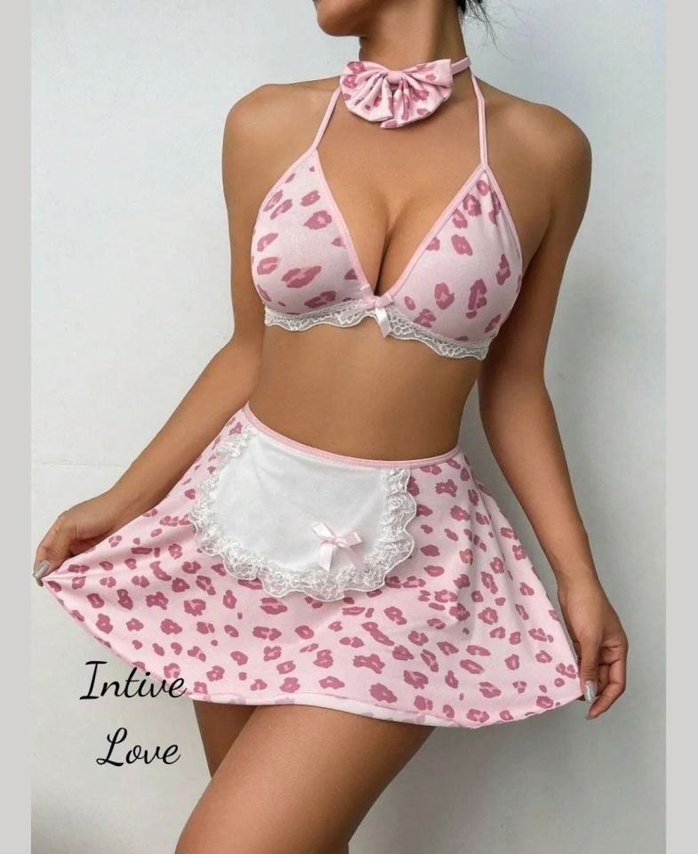 Intive Pembe Beyaz Dalmaçya Desenli Boyun Aksesuarlı Sütyen Etek Fantasy Takım Intive Pembe Beyaz Dalmaçya Desenli Boyun Aksesuarlı Sütyen Etek Fantasy Takım