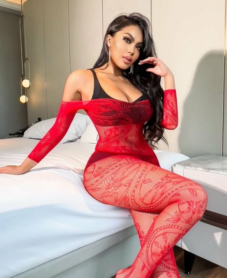 Secret Babe Dantel Görünümlü Fileli Yarım Kol Ağı Açık Tasarım Çekici Vücut Çorabı Kırmızı - Standart