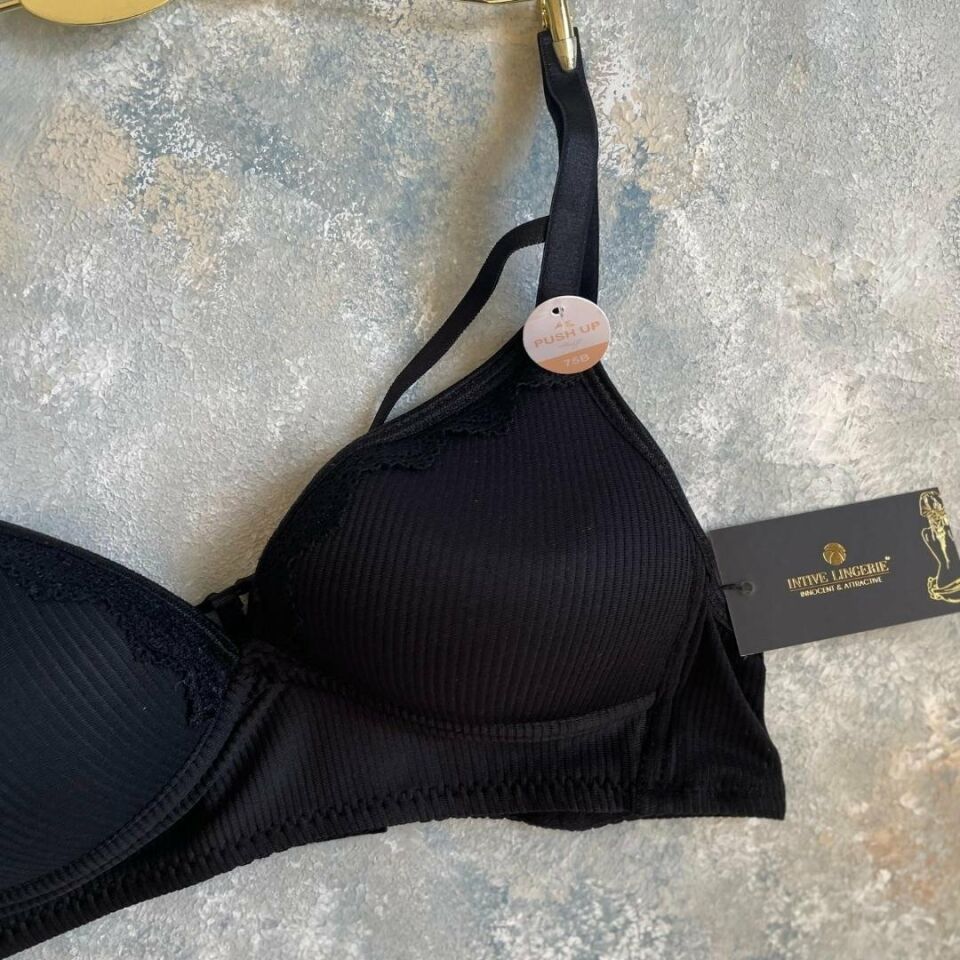 Belle Kadın Balensiz Günlük Kullanım Push-up Özellikli Sütyen Siyah - 90B