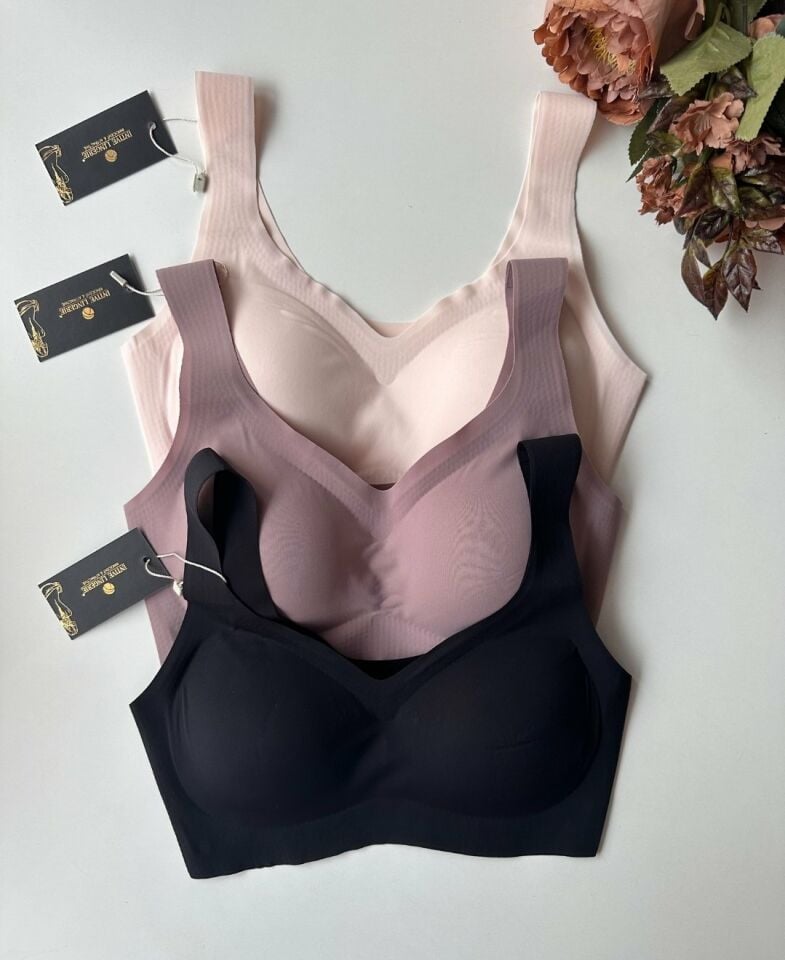Carla Balensiz Dikişsiz Push-up Invisible Ice-Silk (Görünmez) Sütyen - İthal Bra Siyah - L