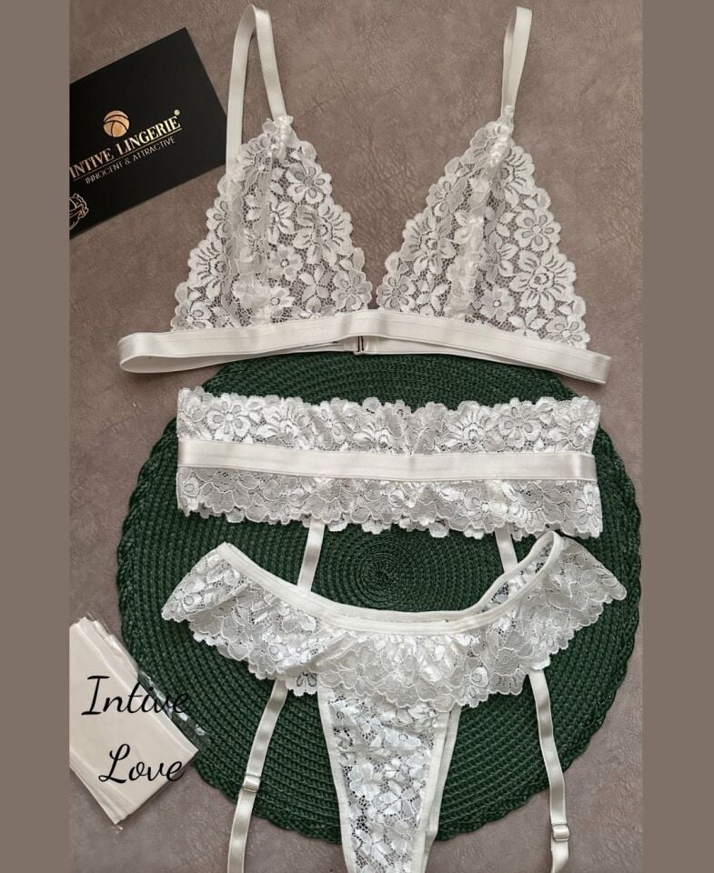 Intive Bride Beyaz Dantelli Kaliteli Dantelden Çoraplı Jartiyer Takım