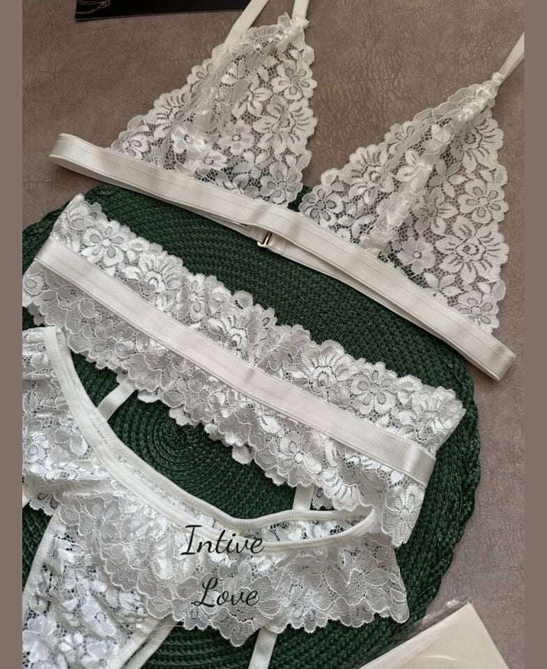Intive Bride Beyaz Dantelli Kaliteli Dantelden Çoraplı Jartiyer Takım