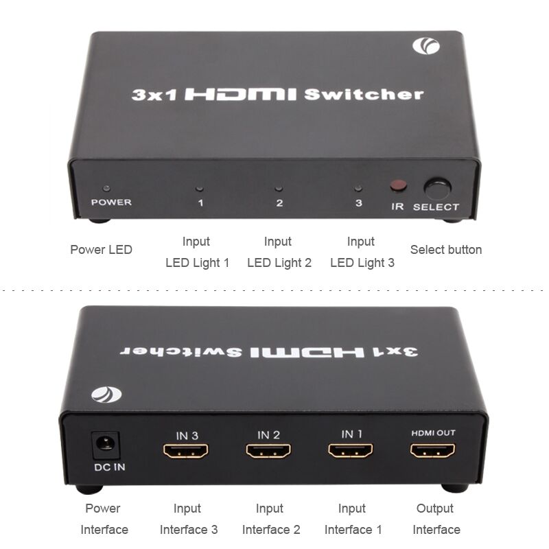 Vcom DD433 3*1 Port 1.4V 3D Metal Hdmi Switch