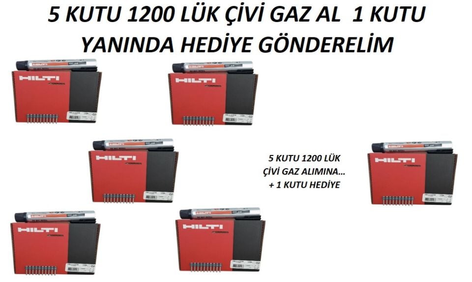 HİLTİ 5 KUTU 27 mx GC 42 1200LÜK ÇİVİ GAZ ALANA  + 1 KUTU HEDİYE