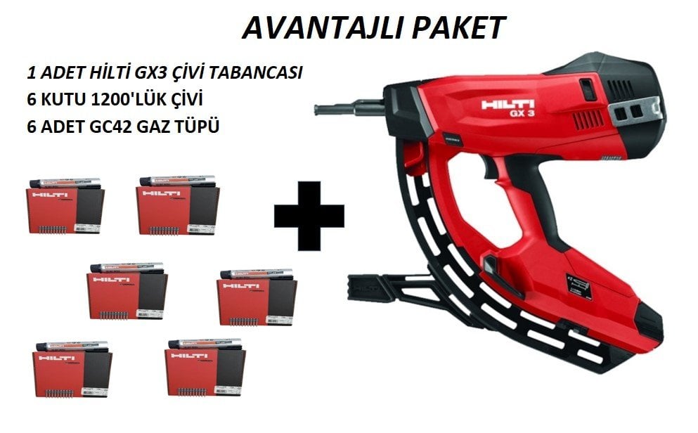 AVANTAJLI PAKET HILTİ GX3 YENİ NESİL GAZLI ÇİVİ ÇAKMA TABANCA VE 6 KUTU ÇİVİGAZ