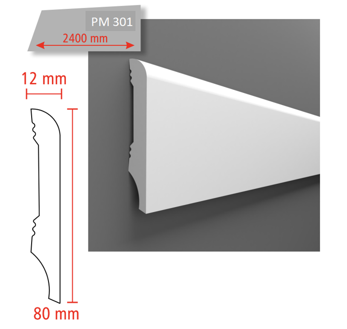 PM 301 80x12 mm  POLİMER SERT SÜPÜRGELİK