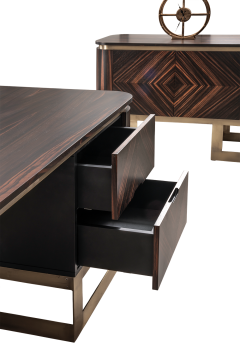 Walnut Bronz Metal Ayaklı Ahşap Makam Takımı