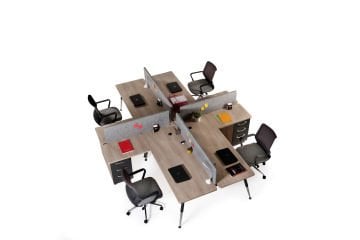 Bote L Etajerli Dörtlü Workstation