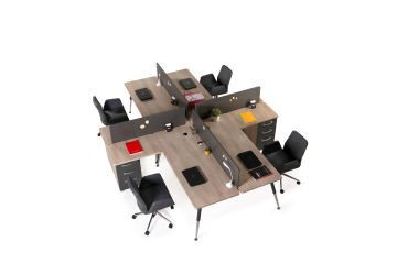 Bote L Etajerli Dörtlü Workstation