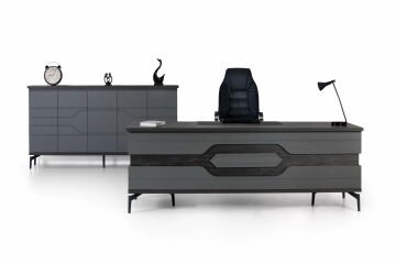 Atron Ahşap Desenli Yönetici Büro Mobilyası