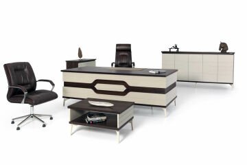 Atron Ahşap Desenli Yönetici Büro Mobilyası
