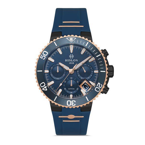 Hislon MS147T-11MR Quartz Silikon Lacivert Safir Cam 10 ATM 44 mm Erkek Kol Saati