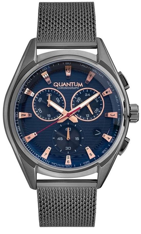 Quantum PWG923.490 Quartz Kronograflı Hasır Gri Lacivert Kadran 45 mm Erkek Saat