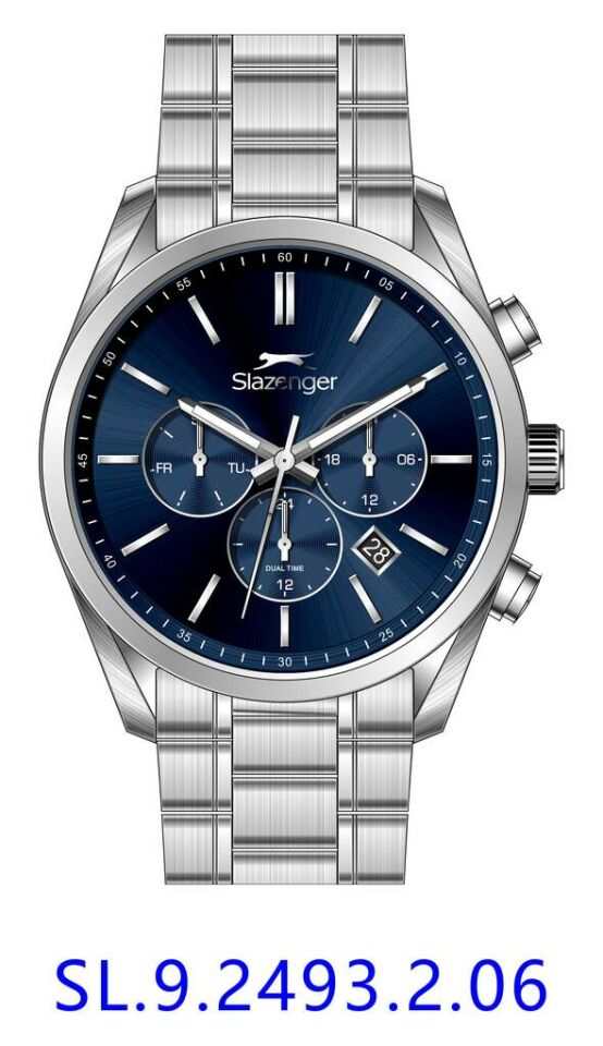 Slazenger SL.09.2493.2.06 Quartz Çelik Gri Mavi Kadran 42 mm Erkek Kol Saati